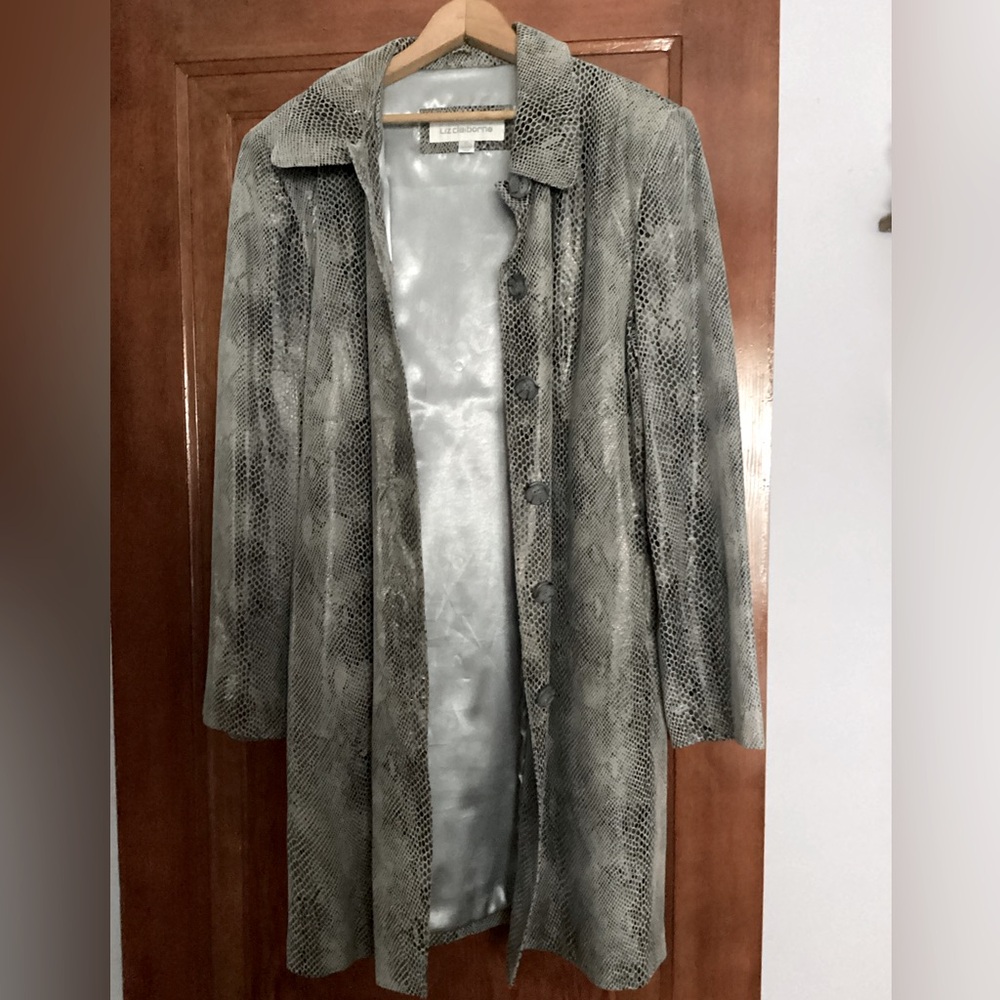 Liz Claiborne leather knee length jacket.  Size XL